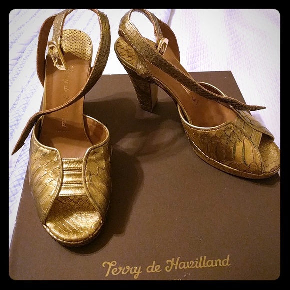 Terry de Havilland Gold Python Platform Sandals - Picture 1 of 8